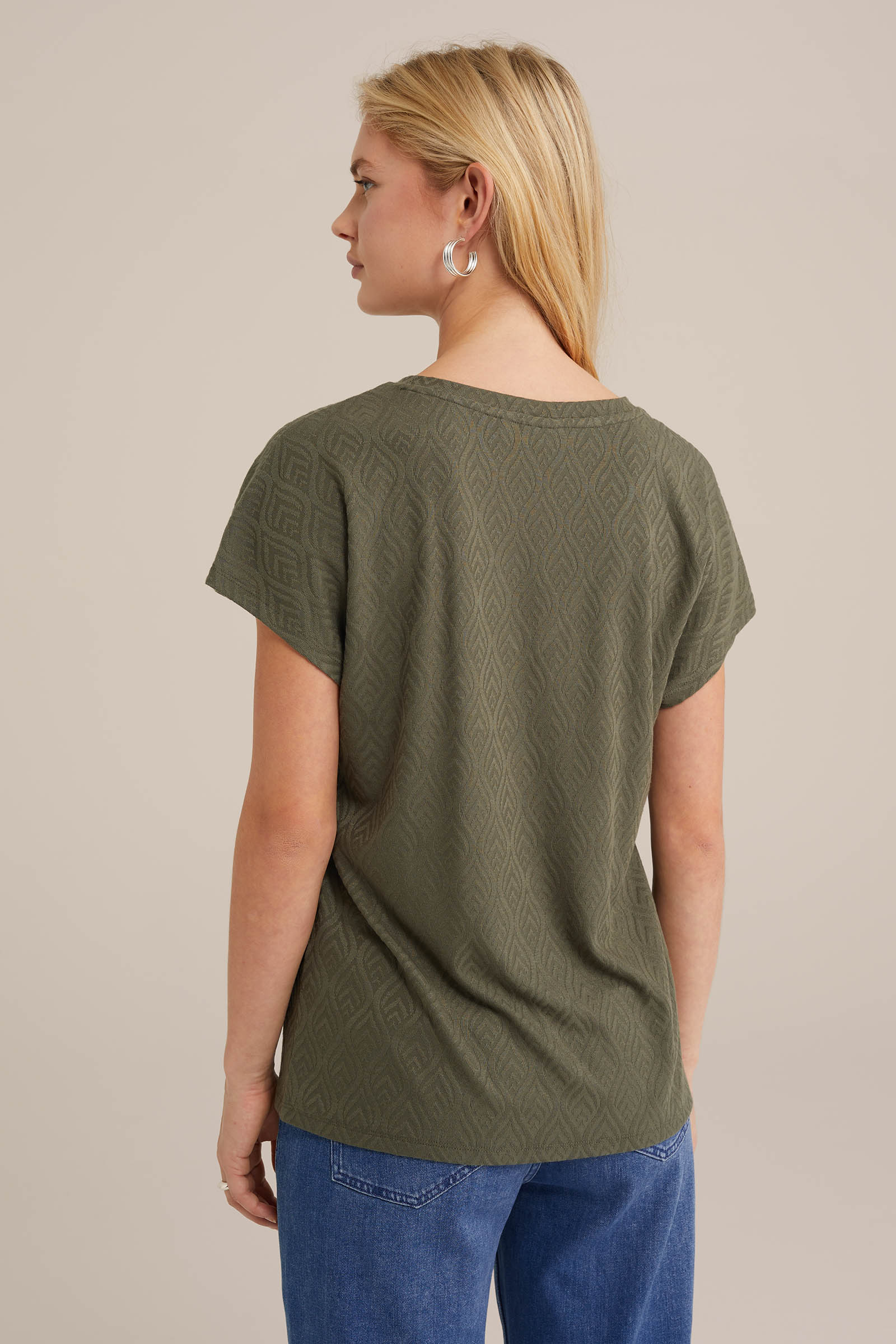 T-shirt met jacquard-dessin WE Fashion Donkergroen