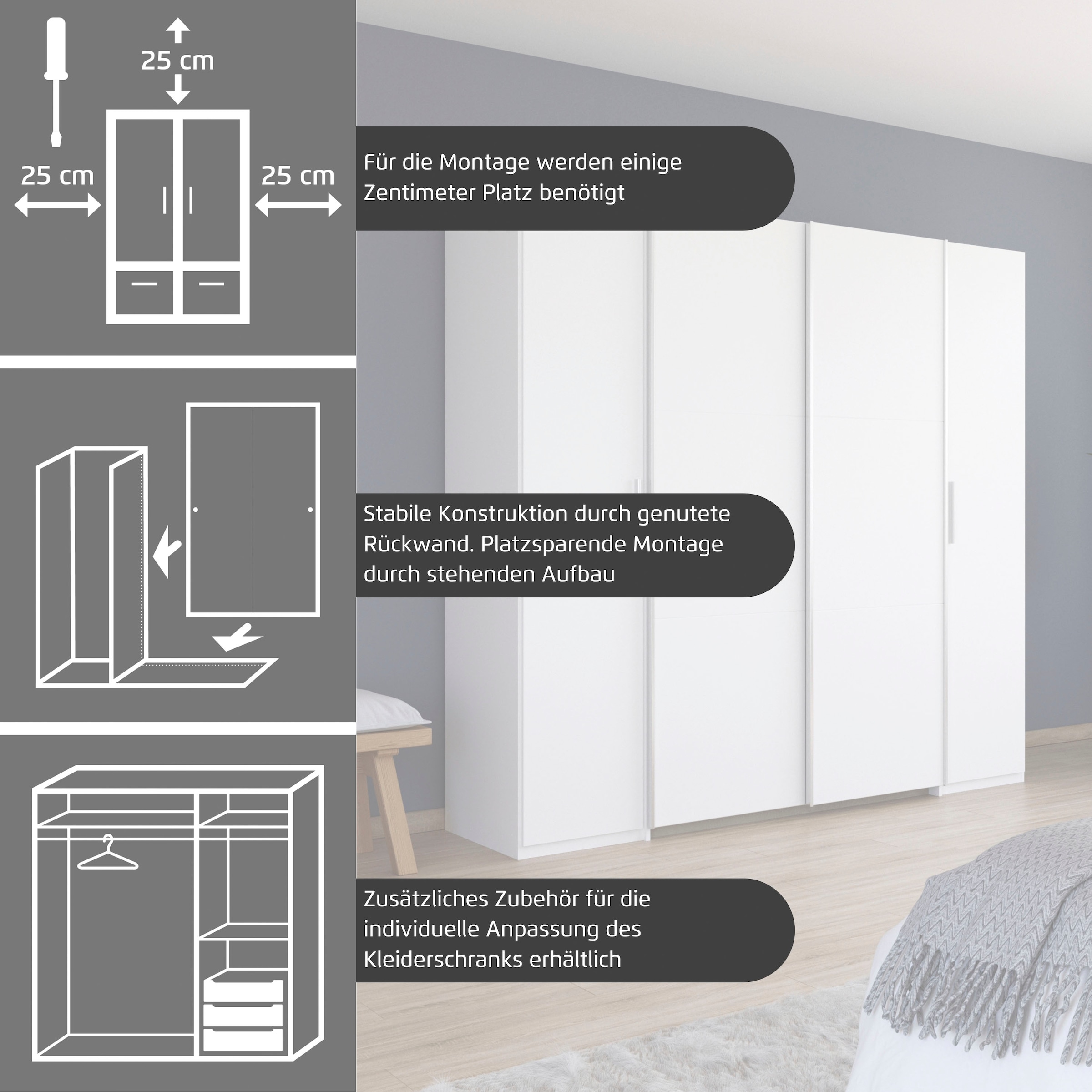 rauch Schwebetürenschrank »Kleiderschrank Drehtürenschrank Schrank Garderobe KRONACH TOPSELLER« in 3 Ausstattungen BASIC/CLASSIC/PREMIUM, Breiten 225/268/311/354 cm,  mit Dreh- und Schwebetüren und Spiegel, viele Böden MADE IN GERMANY