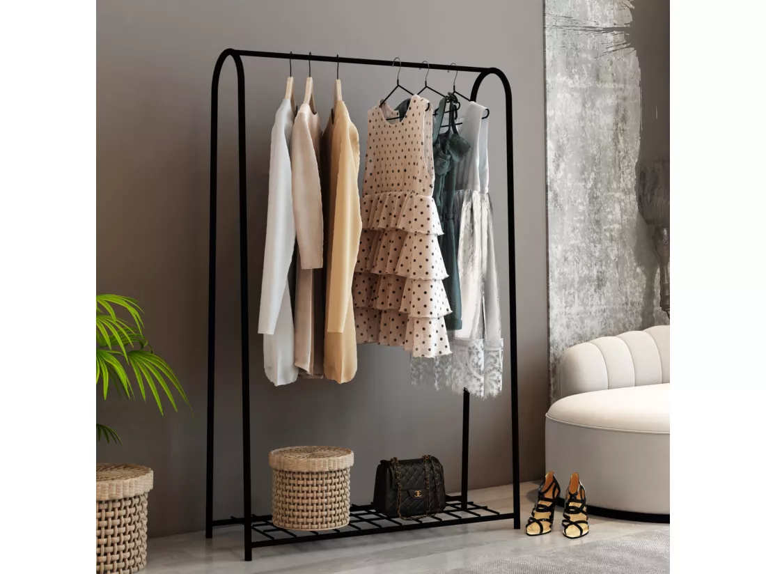 Portant à vêtements Hvorslev avec surface de stockage noir [en.casa]