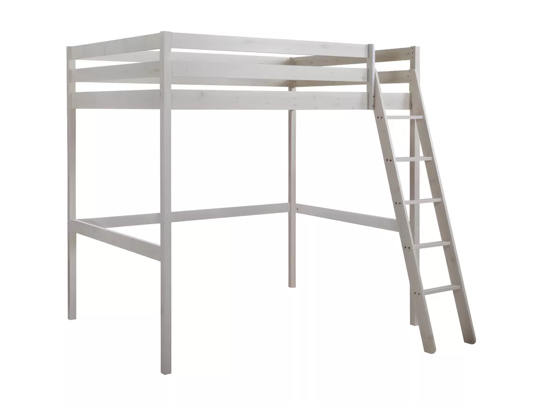 Lit mezzanine GEDEON II - 140 x 190 cm - Pin massif - Blanchi