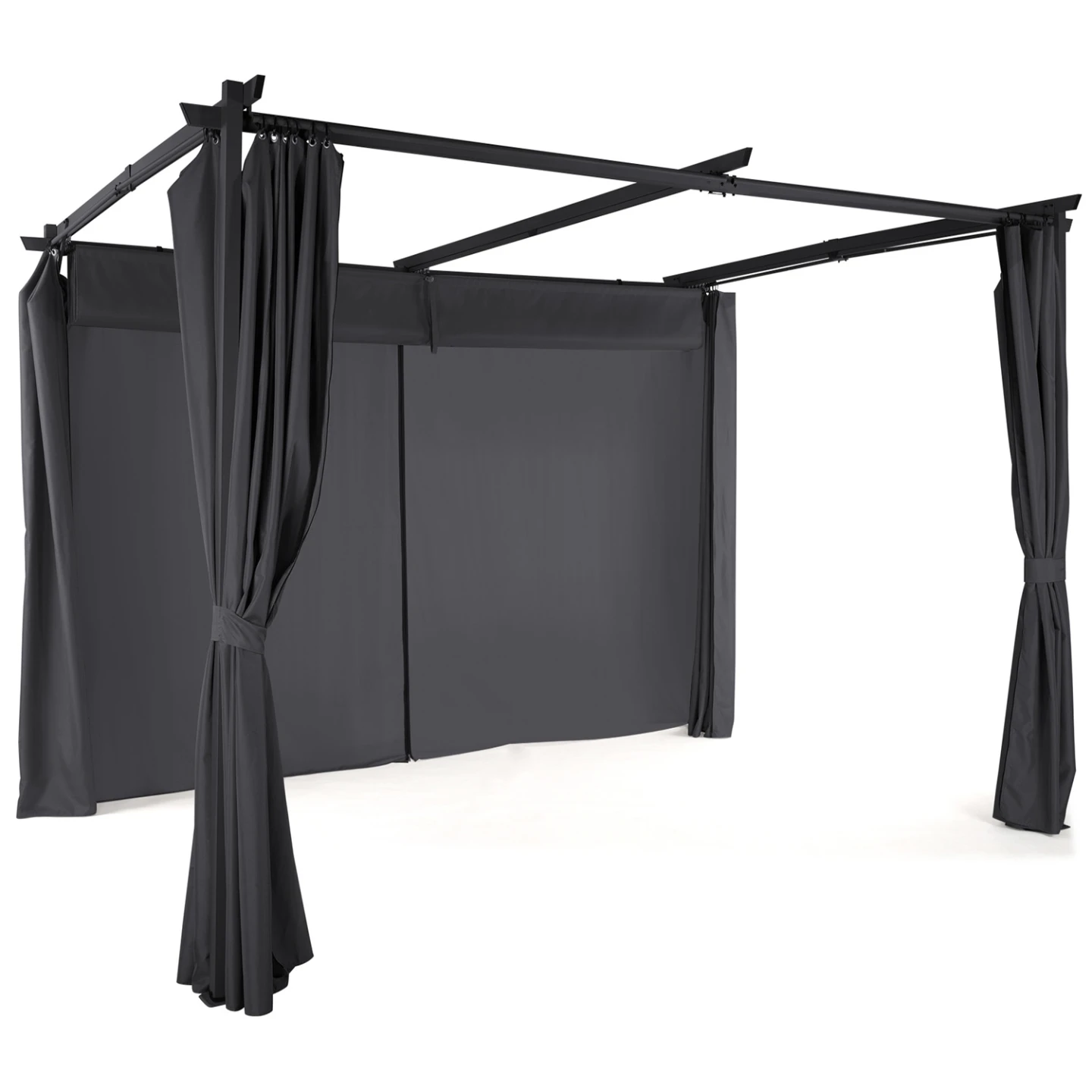 Pergola édition limitée toit rétractable 3x3 M et 4 rideaux gris anthracite