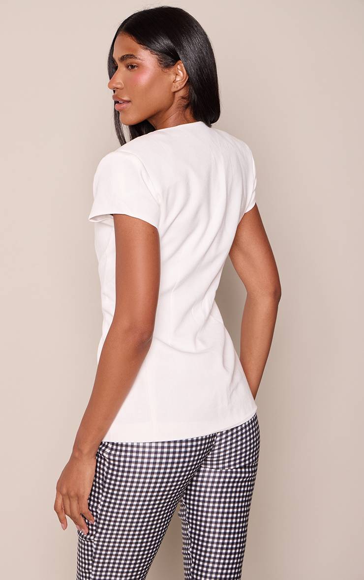 Blanc Blazer Ajusté À Manches Courtes