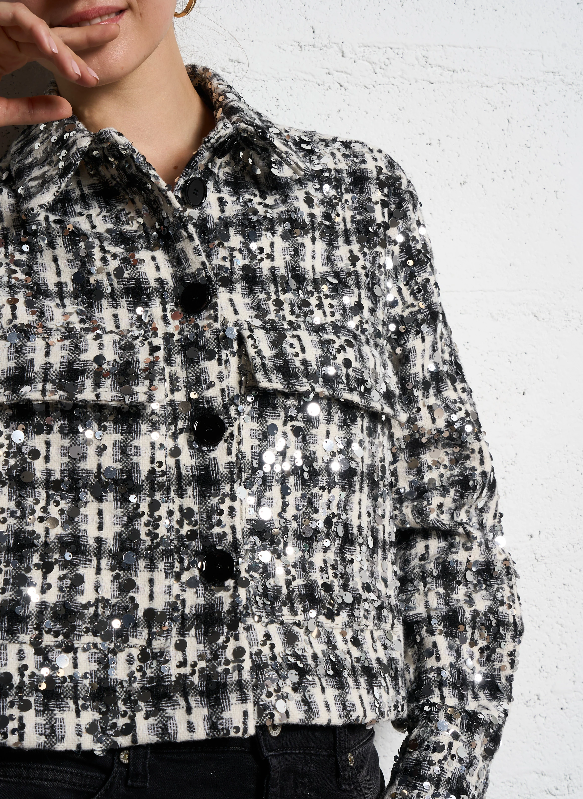 Veste col classique droite à carreaux | Blanc
