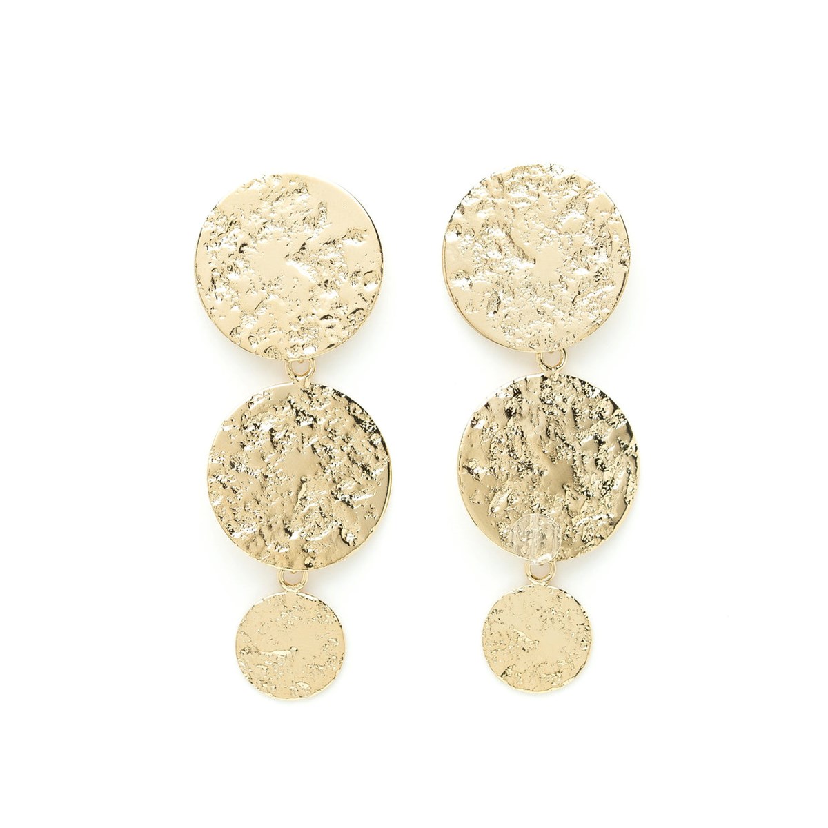 boucles d'oreilles puces pendantes ronds martelés doré à l'or fin - HESTIA