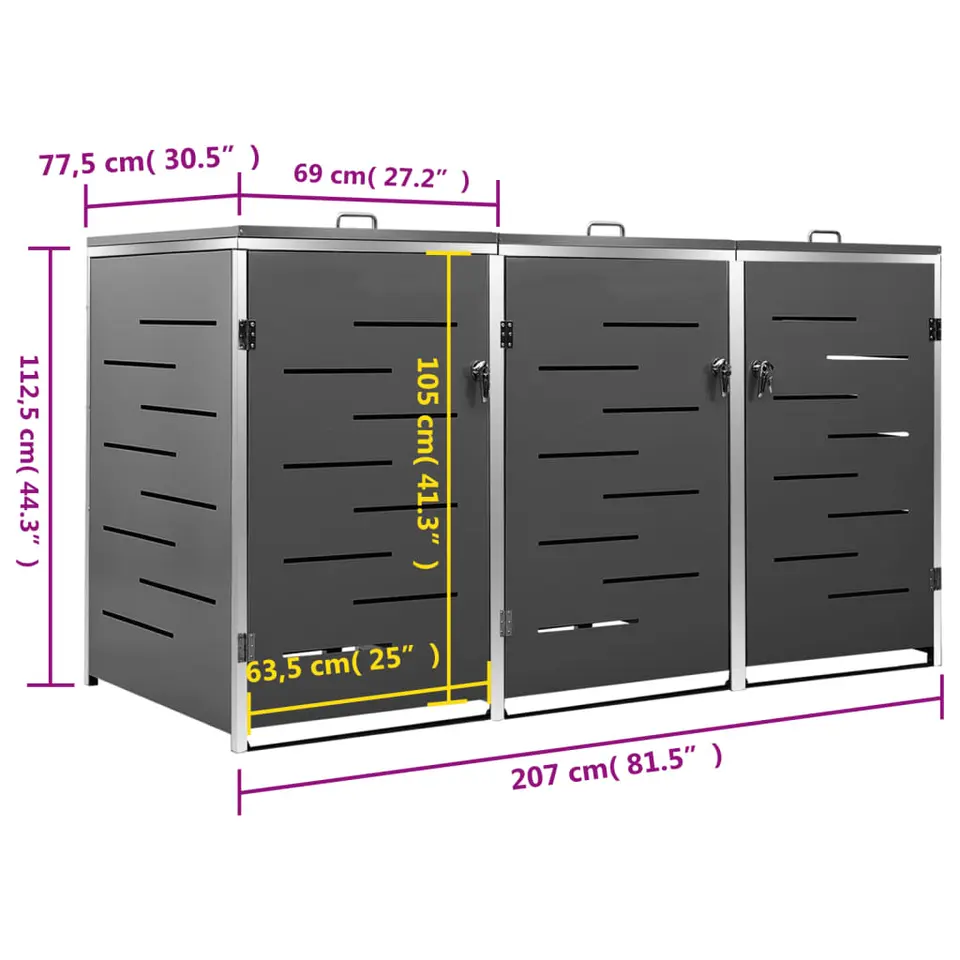 vidaXL - Containerberging - Antraciet - Roestvrij staal - 3 containers