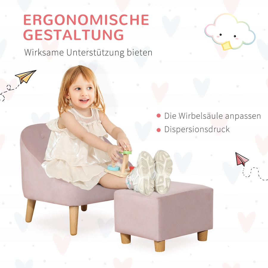 HOMCOM Kindersofa-Set mit Fußhocker grün