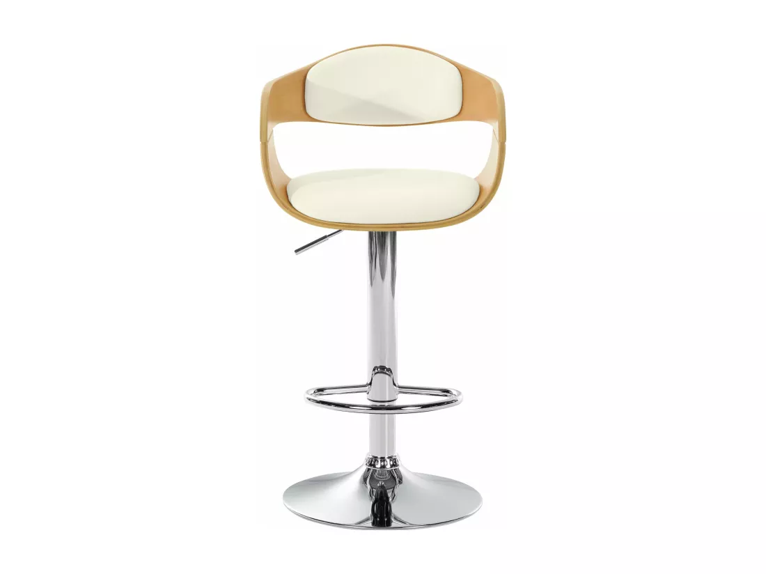Tabouret de bar - Similicuir & Métal chromé - Nature / Blanc - Kingston