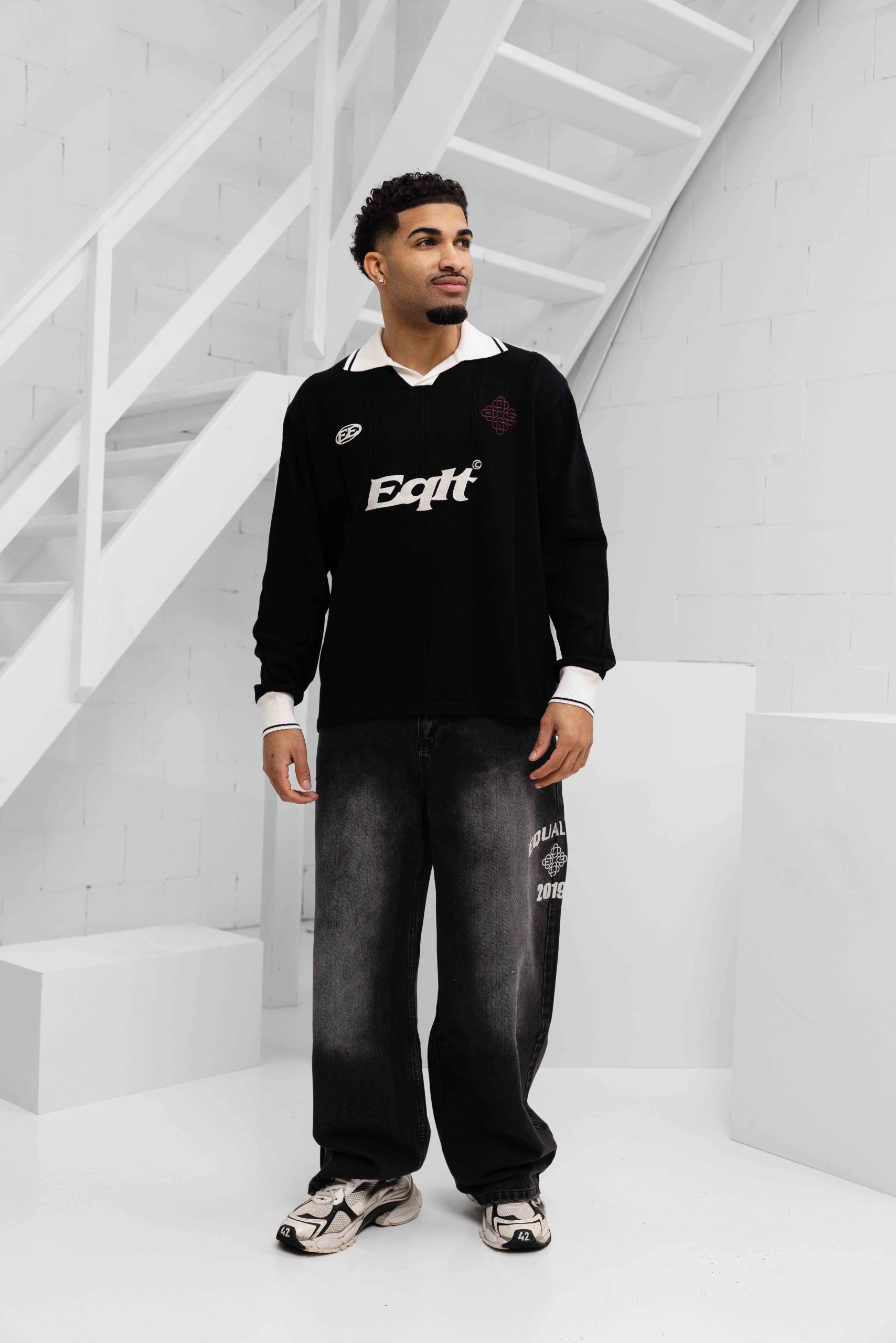 Equalité Knit Jersey Longsleeve Polo Heren Zwart