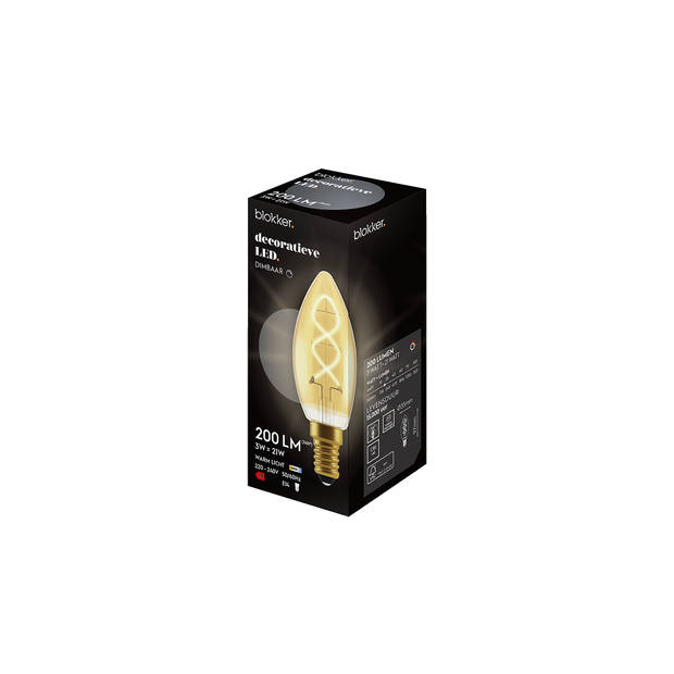 Blokker LED Kaars C35 - 3W - E14 - Spiraal Goud - Dimbaar