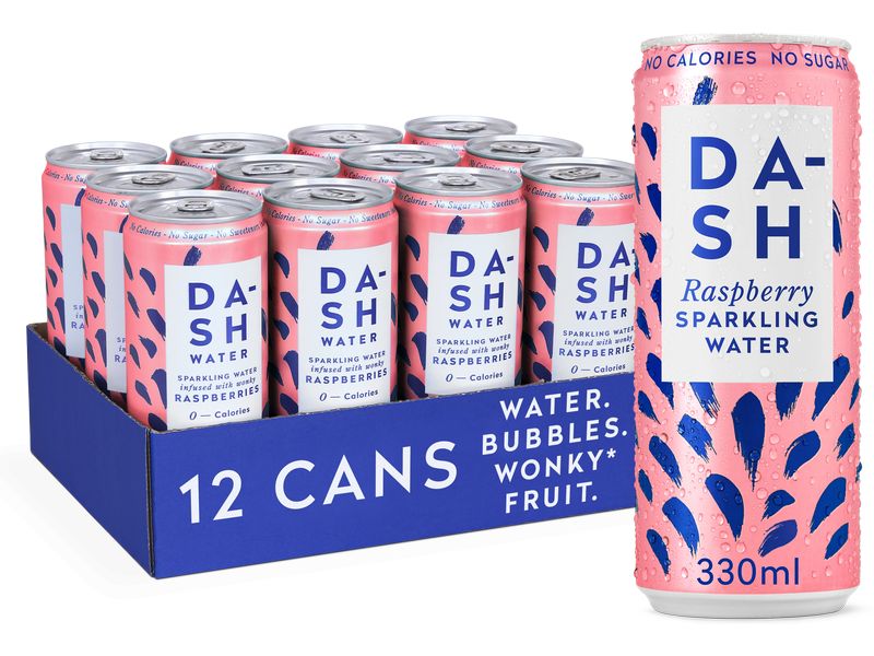 Dash Water Soft-Drinks Sparkling Raspberry 12 x 0.33 l Kohlensäurehaltiges Erfrischungsgetränk mit Himbeergeschmack