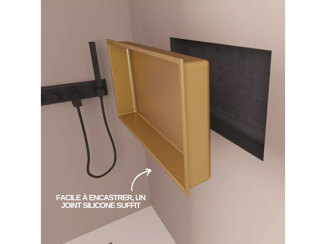 Niche de Douche, Rangement mural de Salle de Bain et Douche 30x60cm Or Satiné, NOOK by SANIZÉO