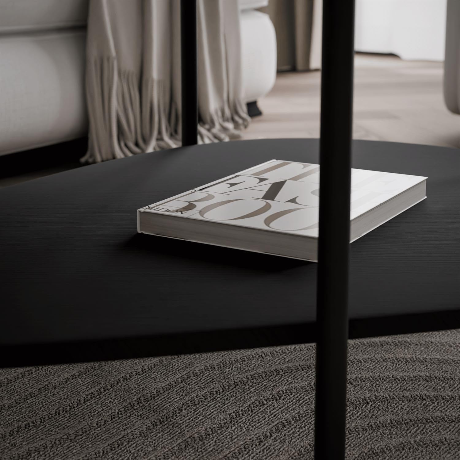 Lookway Couchtisch LUMI mit Ablage – Modernes Design, unregelmäßige Form, in Schwarz oder Kaschmir – Stilvoller Wohnzimmertisch (Schwarz)
