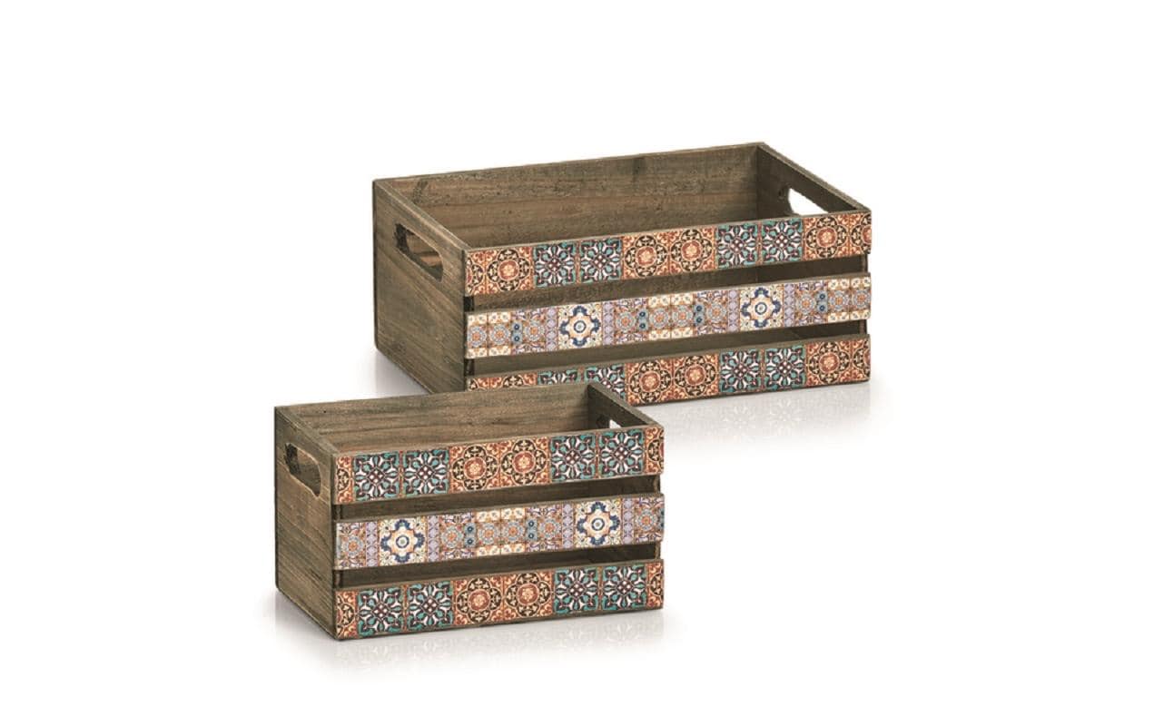 Aufbewahrungskiste Mosaik 24 x 14 x 13.5 cm, MehrfarbigDeko-Kiste aus Holz