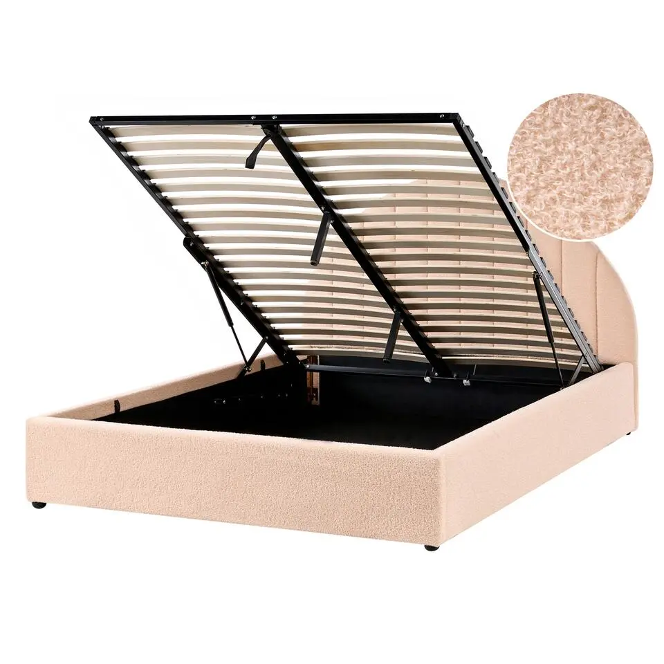 CHADENET - Bed met opbergruimte - Perzikroze - 140 x 200 cm - Bouclé