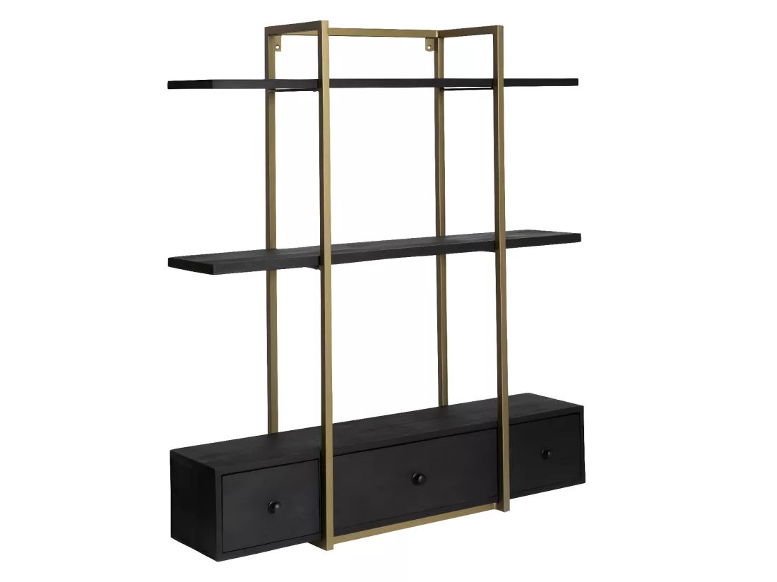 Etagère en bois de manguier et métal doré Manon