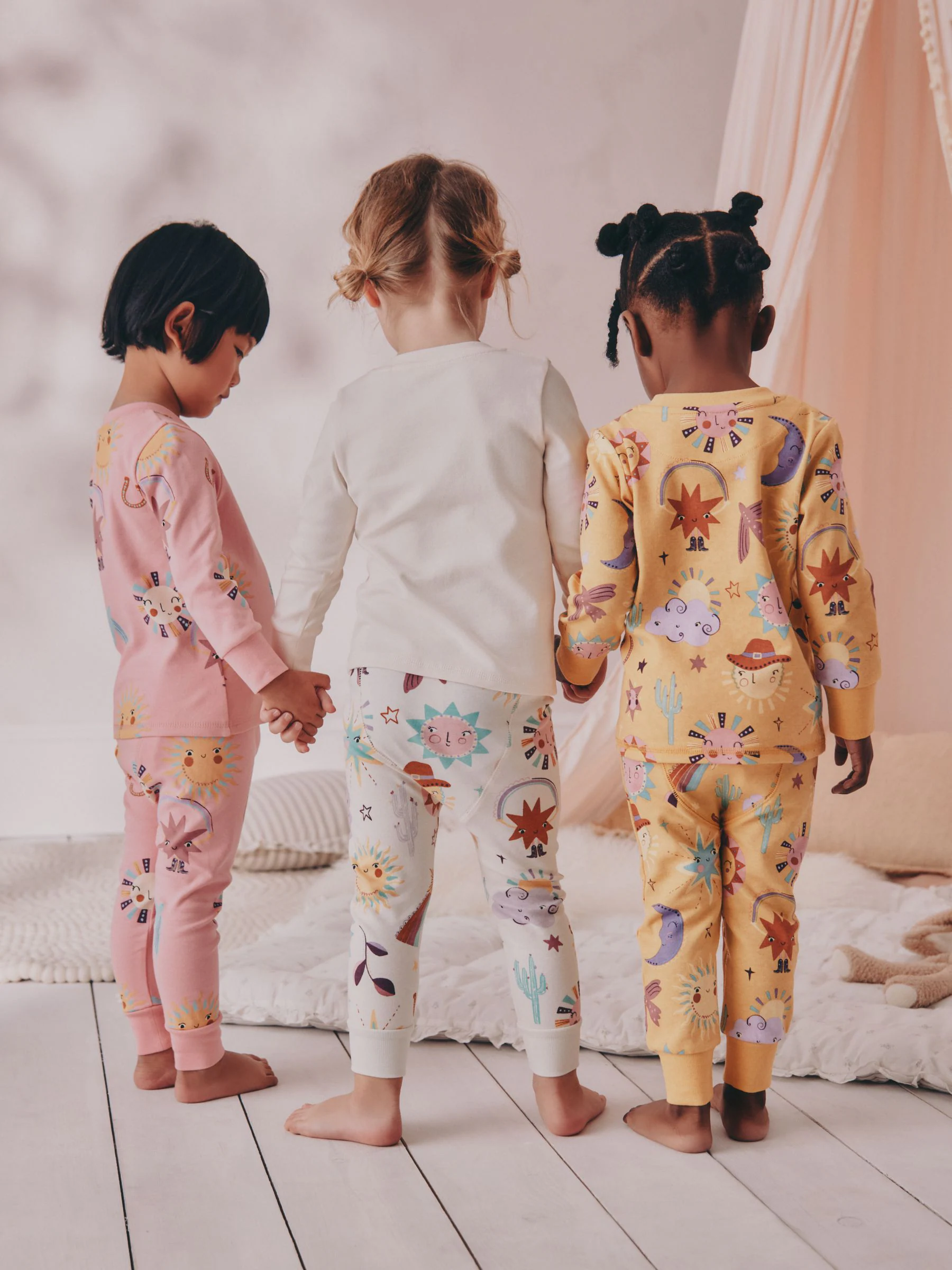 Roze/gele westernprint - Verpakking van 3 knusse pyjama's (9 mnd-12 jr)
