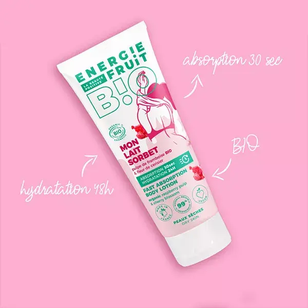 Sorvete Corporal de Leite Energético com Flor de Cerejeira e Polpa Orgânica de Framboesa 200ml