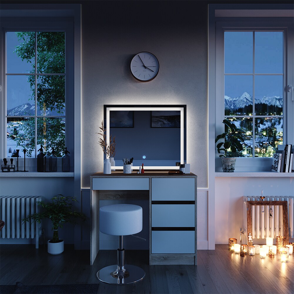 Vicco Schminktisch Sherry Sonoma Weiß 90 x 75 cm LED-Spiegel & Hocker modern