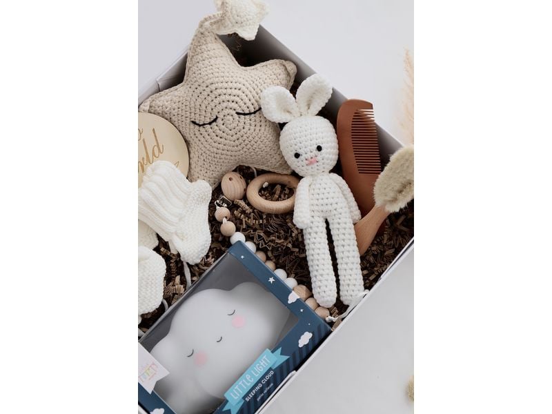 Oykami Geschenkset Orlando Baby-Geschenkbox in neutralen Farben mit Wolke-Nachtlicht