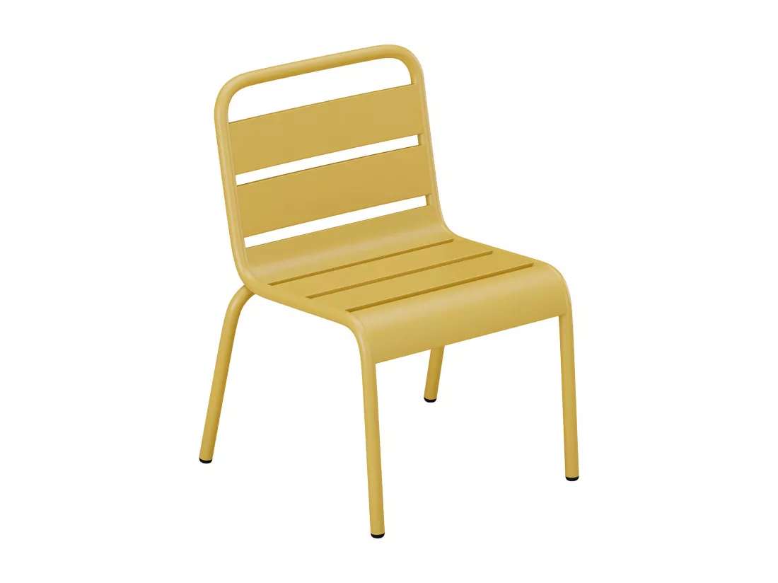 Salle à manger de jardin pour enfants en métal - une table et 4 chaises empilables - Jaune moutarde - POPAYAN de MYLIA