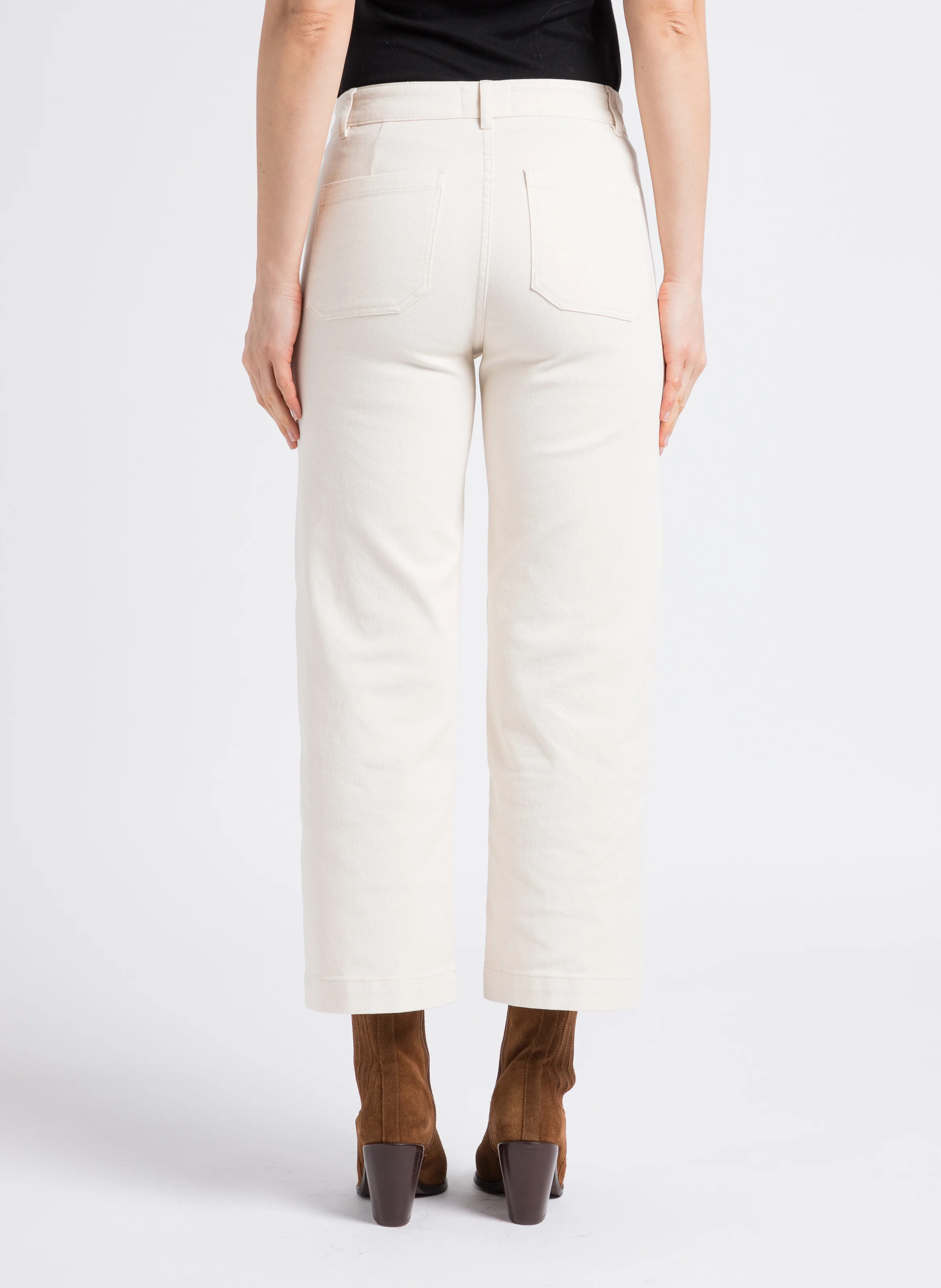 SELYNA - Jean droit taille haute en coton mélangé | Beige