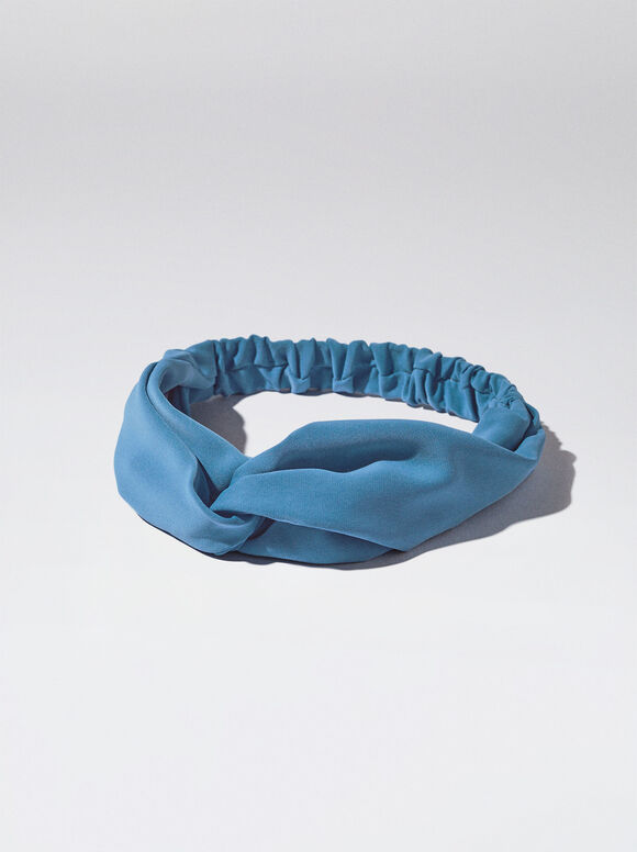 Faixa de cabeça tipo turbante com nó - Azul