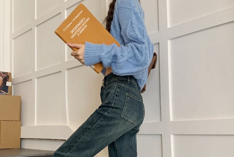 Soswift - High Rise Washed Cropped Flared Jeans