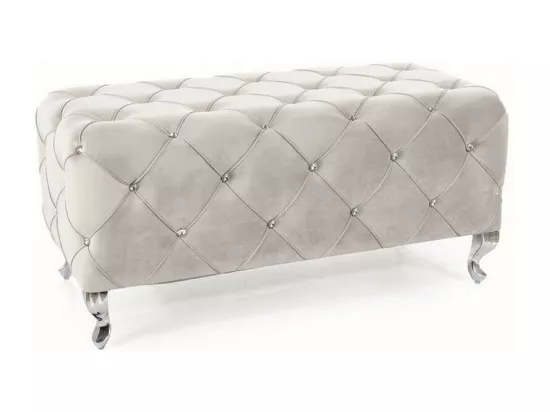 Pouf capitonné en velours gris clair avec pieds design en métal Lynda