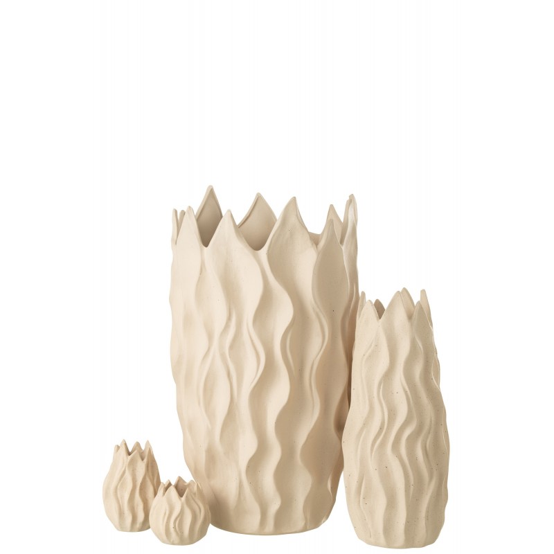 Vase ondulé en céramique beige 10x10x15 cm