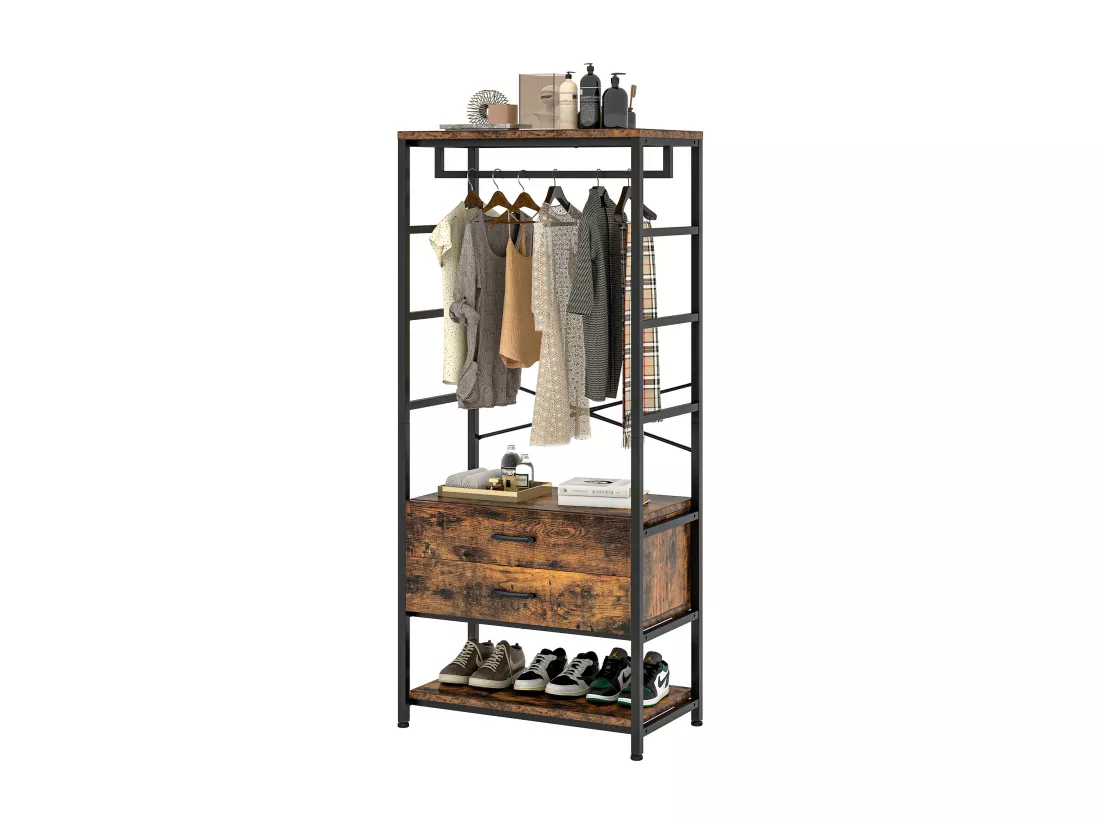 YITAHOME Porte Manteaux - avec Rangement pour Chaussures, Tringle à Vêtements - 2 tiroirs - Marron