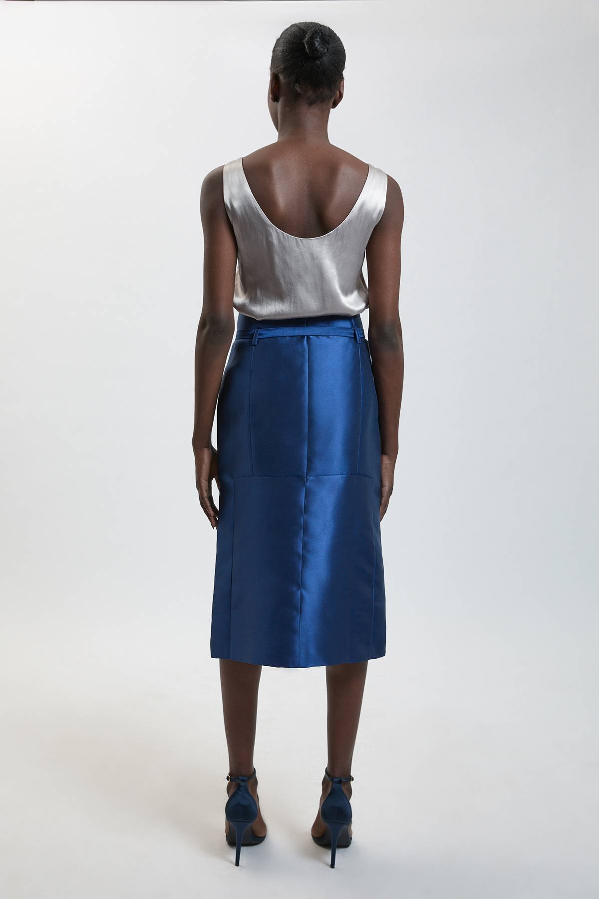 KarenMillen Jupe Midi Ajustée En Satin Twill Avec Ceinture Petite Forever