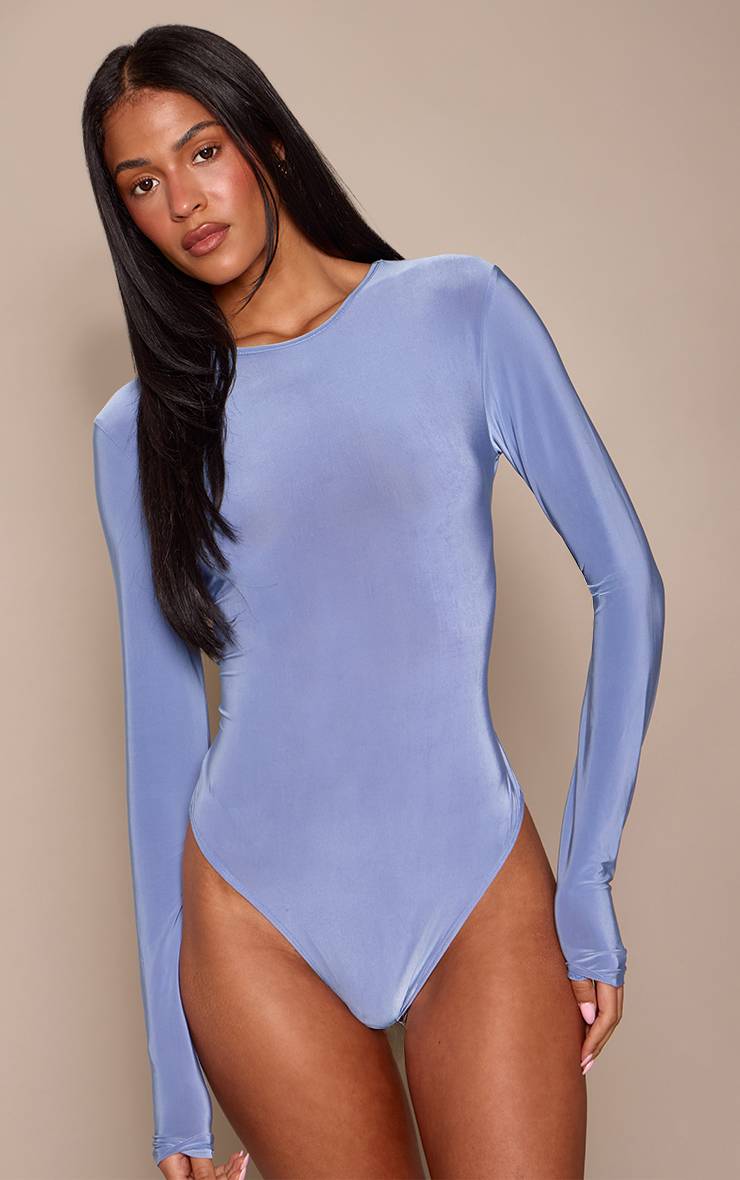Bleu Poudré Body Moulant À Manches Longues En Jersey Fluide Tall