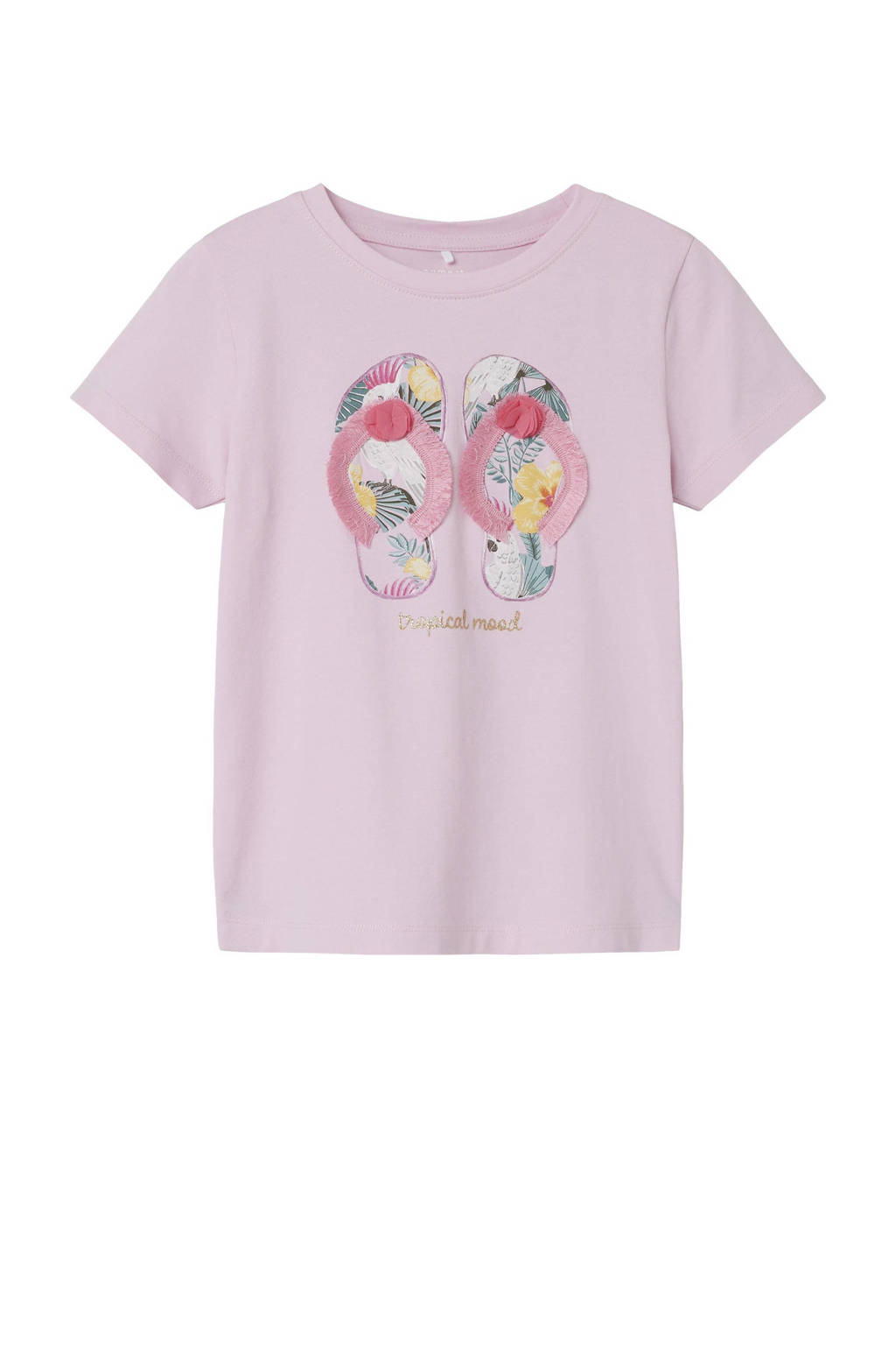 NAME IT T-shirt NMFFRANSISCA met printopdruk en 3D applicatie lichtroze