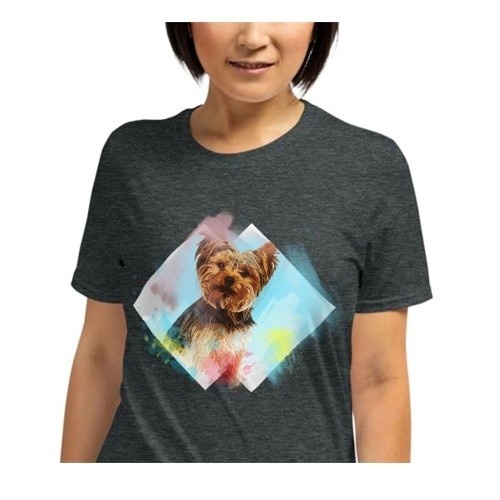 Camiseta feminina personalizada Mascochula em aquarela com seu animal de estimação em cinza escuro.