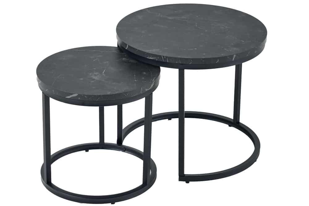 2er Set Beistelltisch ELEGANCE 45cm schwarz Marmor-Design Metallgestell rund