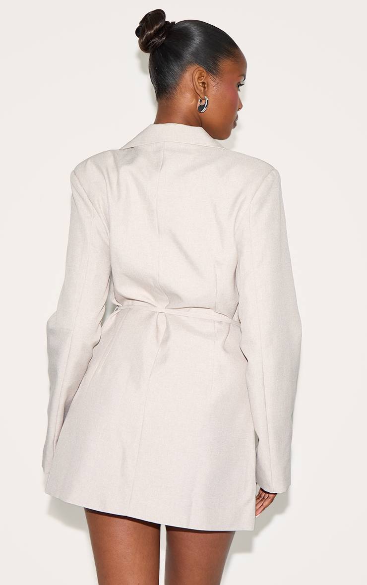 Taupe Robe Blazer Ceinturée En Tissu Tissé