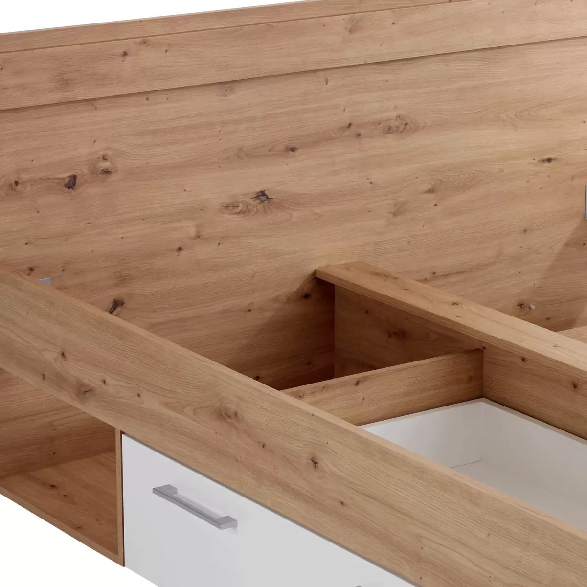 Bett Box 140 x 200 weiss,Eiche