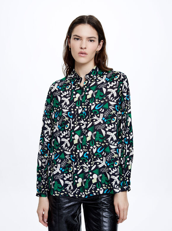 Camisa modal estampada - Azul
