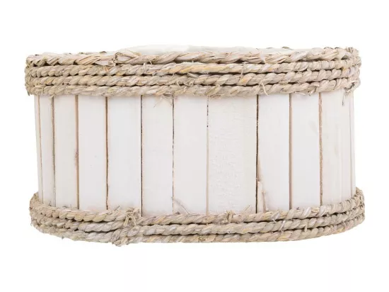 Panier en bois et corde blanc 27x21x14/30h