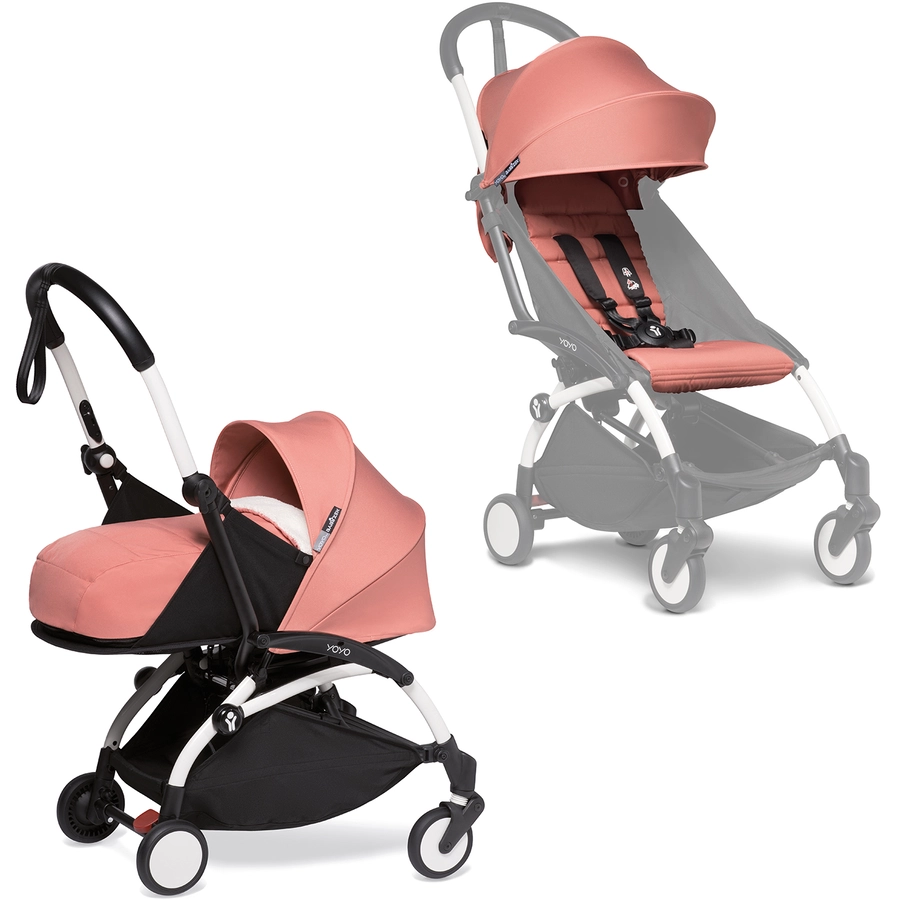 BABYZEN Kinderwagen YOYO2 0+ White mit Neugeborenenaufsatz und Textilset Ginger