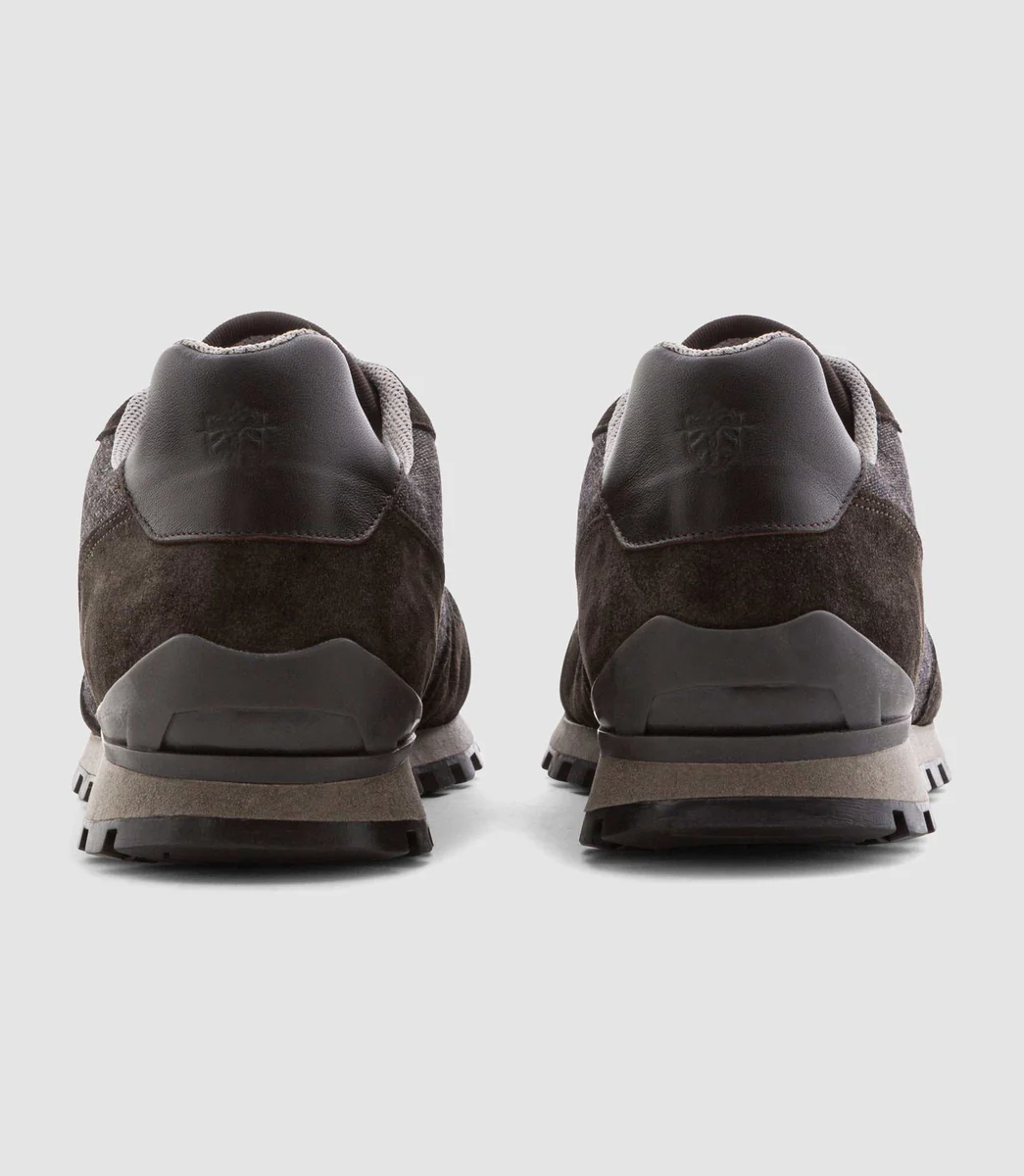 Sneakers bi-matière en cuir marron 