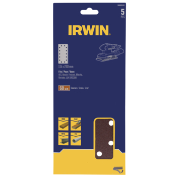 Irwin schuurvel 230 x 115 mm K60 zelfhechtend, met perforatie, 5 stuks.
