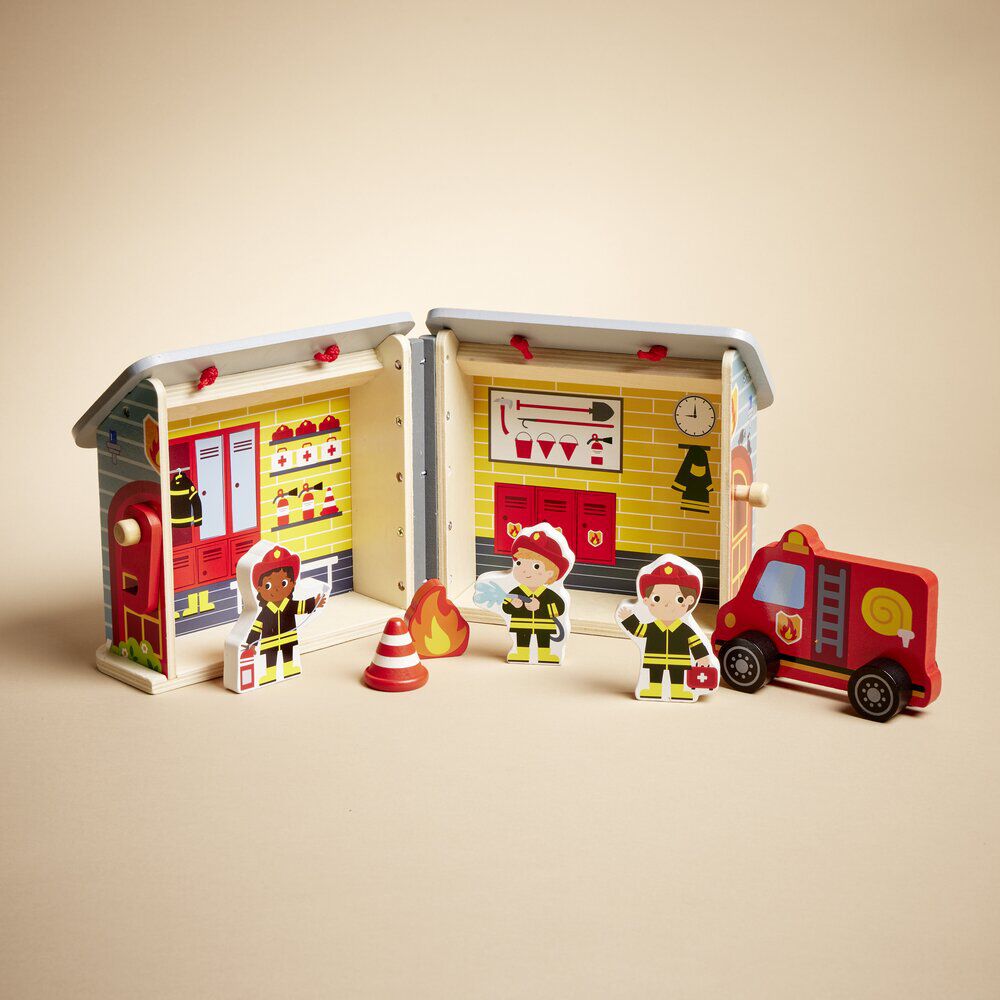 Ferme ou hôpital ou caserne de pompiers pliable en bois 20,5x17,5xH19cm