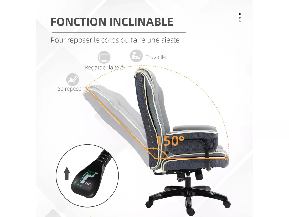 Fauteuil de bureau gamer ergonomique grand confort - 76L x 80l x 118-124H cm - gris