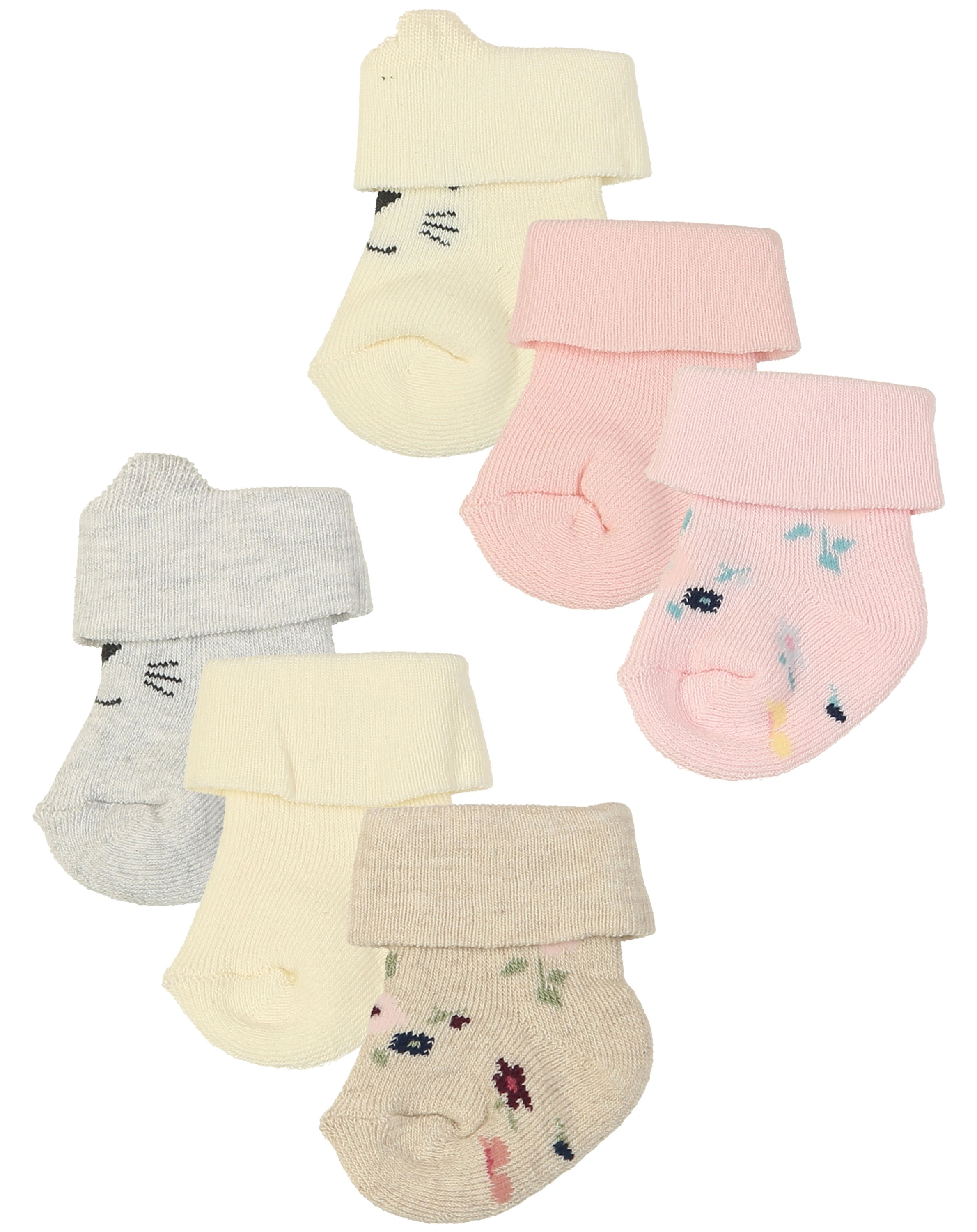 Babysocken KÄTZCHEN & BLÜMCHEN 6er-Pack in rosa/beige
