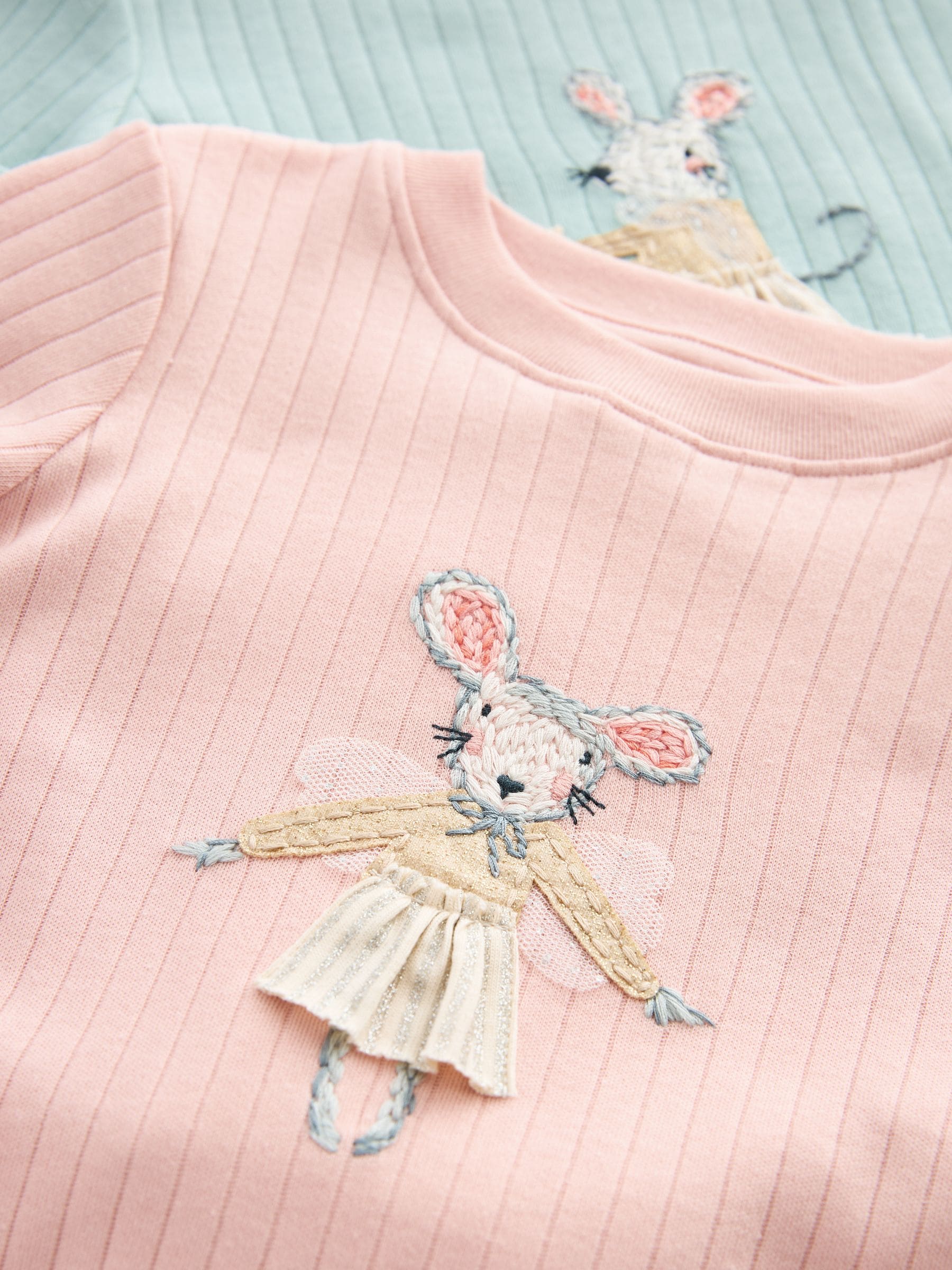 Roze/blauw met muis - Verpakking van 2 pyjama's met geweven broek (9 mnd - 10 jr)