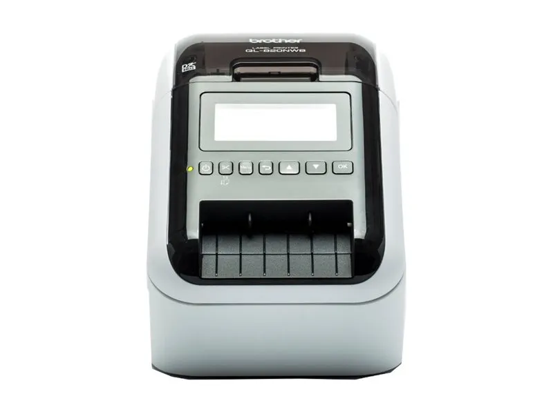 Brother QL-820NWB - Etiketprinter - to-farvet (monokrom) - direkte termisk - Rulle (6,2 cm) - 300 x 600 dpi - op til 110 etiketter/min. - USB 2.0, LAN, Wi-Fi(n), USB vært, Bluetooth 2.1 EDR - skærer - lysende sort, hvid