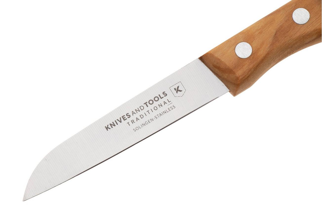 Knivesandtools Traditional Paring Knife, roestvast staal, olijfhout, 4-delige schilmessenset