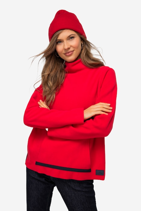 Fleece-Pullover, farbige Schmuckbänder, Stehkragen, Langarm