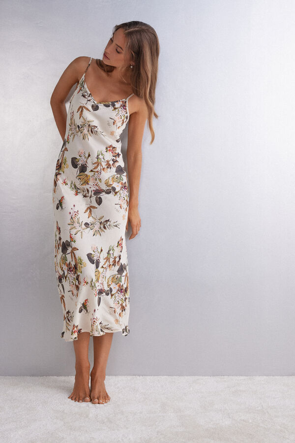 Anágua longa Autumn Botanics em viscose acetinada
